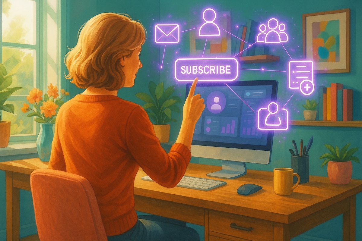 A coach building her email list system from her home office