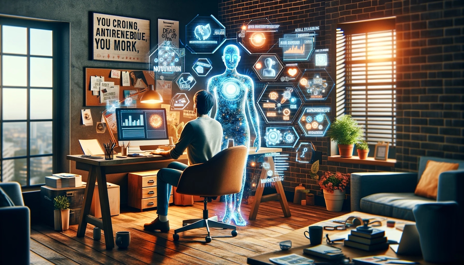 An entrepreneur using his AI clone in his marketing activities