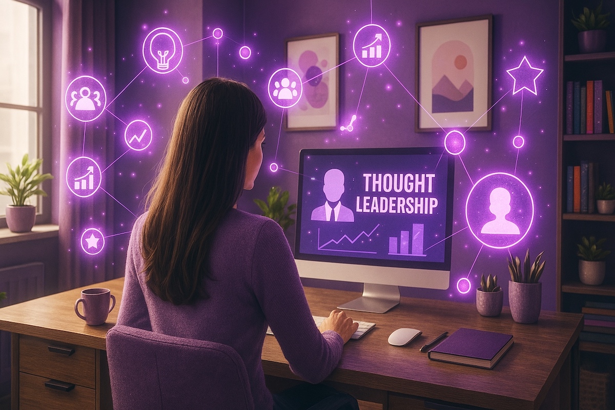 A coach becoming a thought leader in her home office