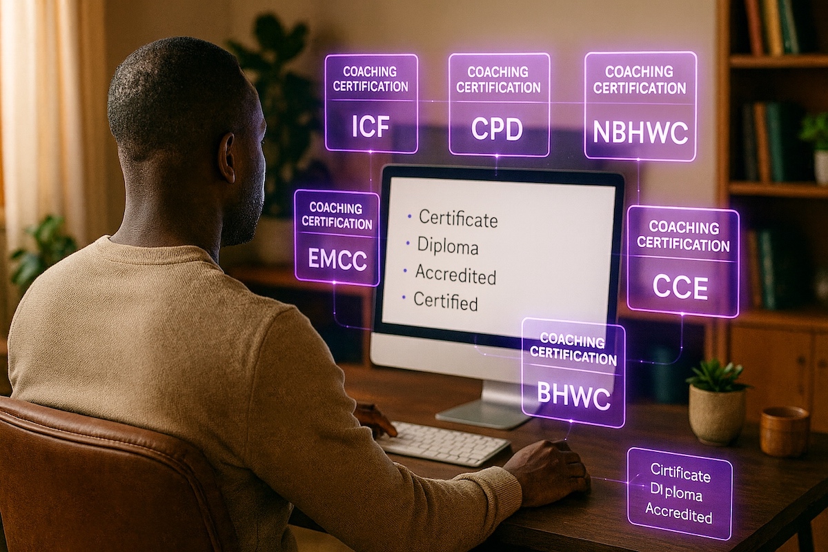 A professional coach comparing coaching certifications