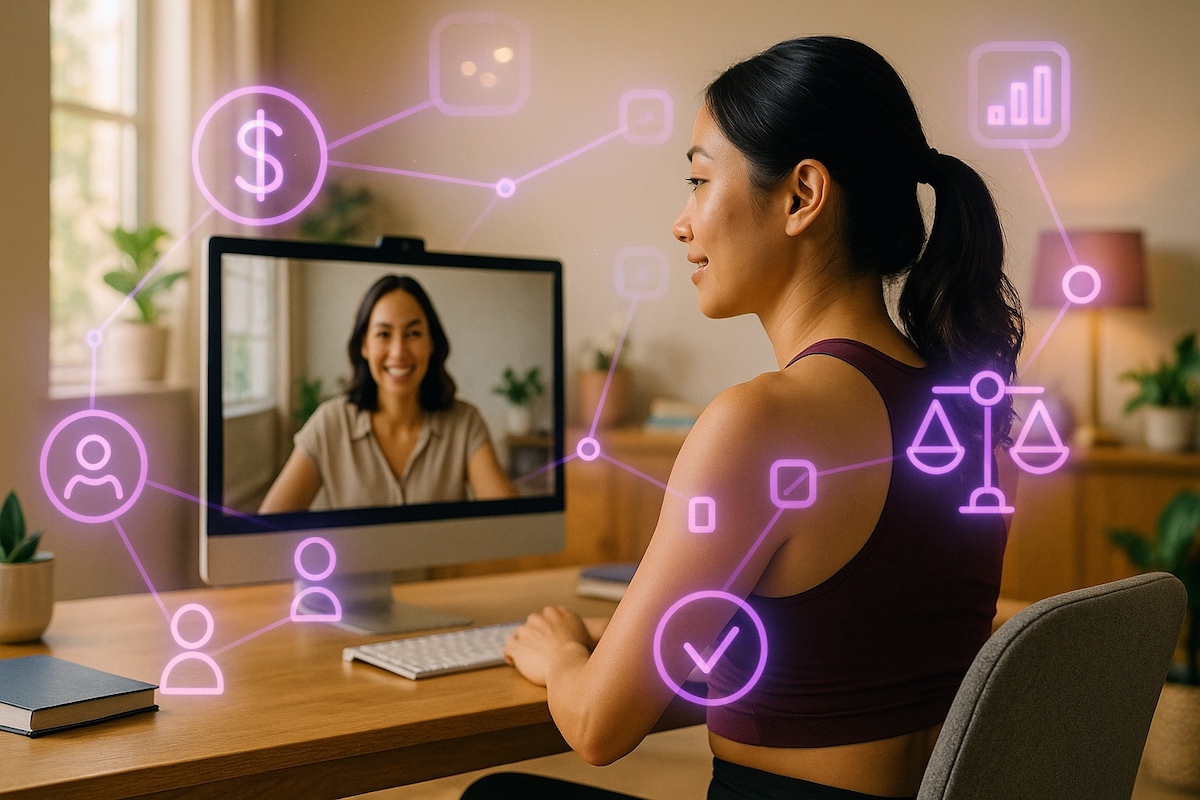 A coach working with a client on outcome-based pricing
