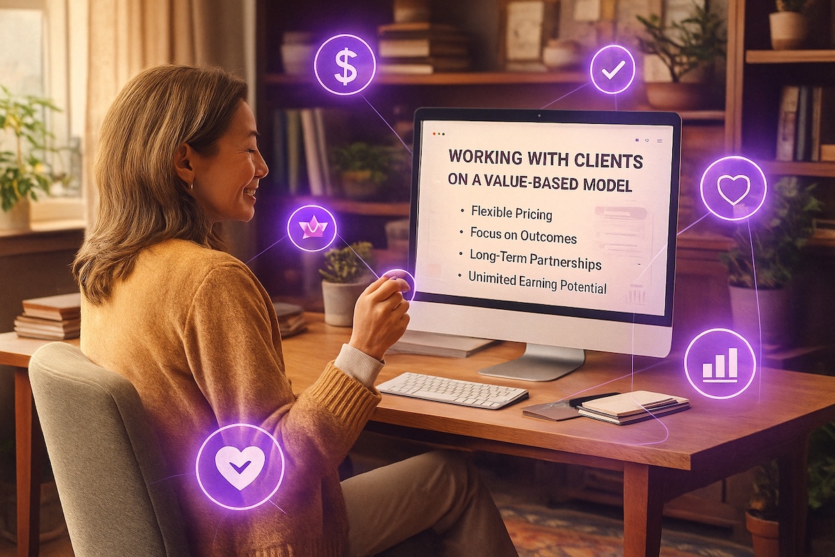 A coach preferring her value-based pricing model