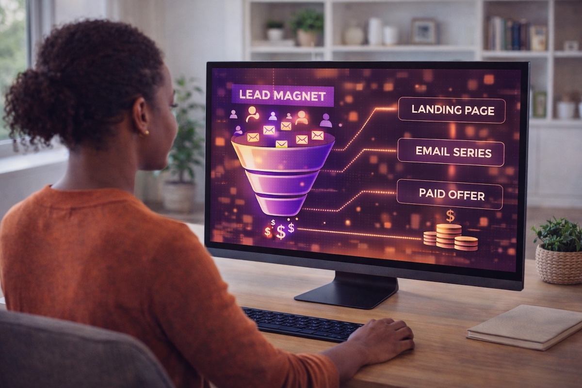 A coach analysing her lead magnet funnel to improve conversion