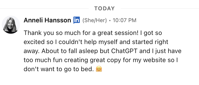 Anneli: Couldn't help myself, creating great copy