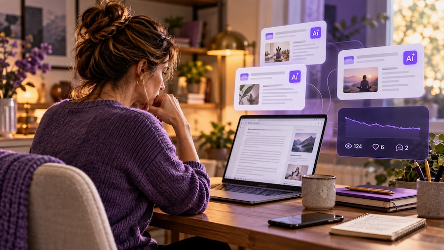 A coach looking at the analytics of her AI generated content
